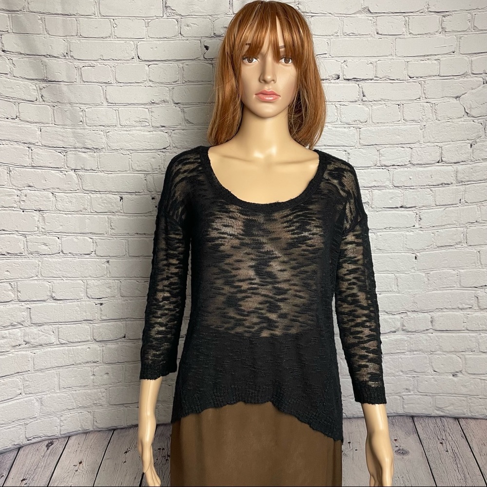 Pieces By Kensie Knit Black 3/4 Sleeve Sweater Size S